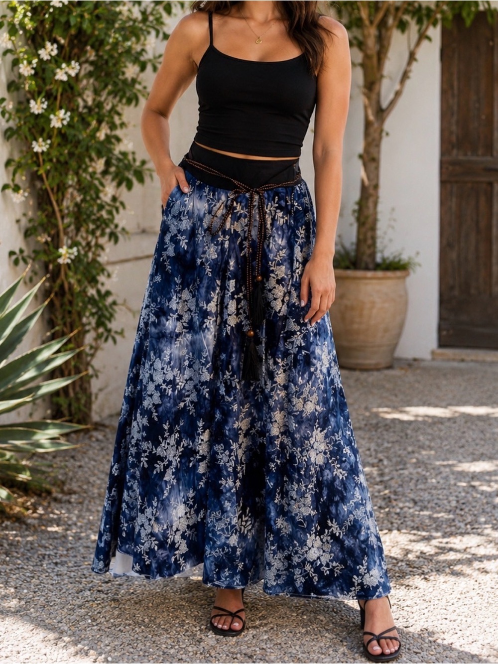 Floral Wide-Leg Pants Tie-Dye floral print